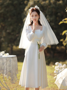 白色晚礼服2024法式订婚领证登记小白裙平时可穿小个子连衣裙