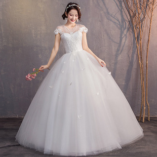 婚纱欧美2023韩式孕妇，婚纱包肩短袖蕾丝齐地显瘦