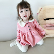婴儿连体衣秋冬0-3岁女宝宝三角，爬服娃娃领毛绒绒衣服韩国哈衣