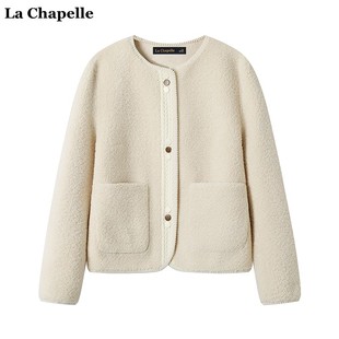 拉夏贝尔lachapelle秋冬皮毛，一体麂皮绒短外套，女羊羔毛上衣(毛上衣)