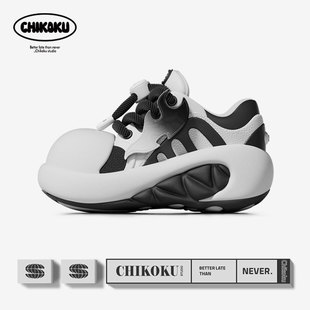 chikoku呲牙鲨面包鞋女国潮，厚底增高百搭情侣，休闲运动老爹鞋牛皮