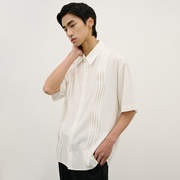 DIMC原创立体波浪压褶短袖衬衫 时尚设计感宽松男女白色衬衣