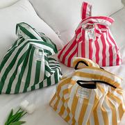 韩系条纹购物袋折叠便携式大容量超市环保袋彩色买菜手提袋大袋子