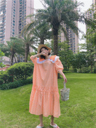 韩国设计感娃娃领拼接蕾丝连衣裙女夏宽松显瘦泡泡袖碎花超仙裙子