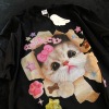 Daiwing 可可爱爱值得被爱 夏季美式萌系猫咪卡通情侣宽松短袖t恤