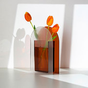 办公室亚克力创意花瓶高级感摆件，透明简约现代客厅桌面摆件花器