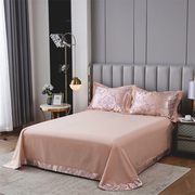 欧式轻奢高级100%纯棉床单单件，全棉圆角花边大床单，枕套三件套纯色