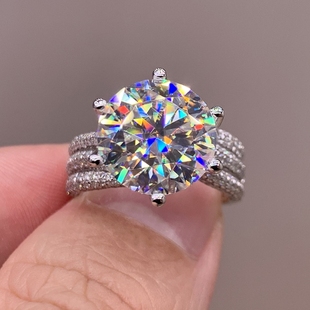s925银人造钻石戒指女生，潮d色，豪华超大钻戒满天星莫桑钻指环开口