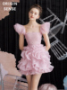 欧根纱仙气公主芭比粉色，蓬蓬裙赫本风，小个子超短小礼服连衣裙