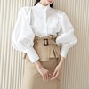 白色立领灯笼袖衬衫，女春秋法式高级设计感小众泡泡长袖气质上衣