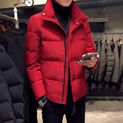 欧洲站红色羽绒棉服男冬季高端时尚，韩版潮流加厚休闲棉袄外套