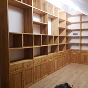老榆木书架定制满墙落地全实木书柜隔断置物架多层格子架原木