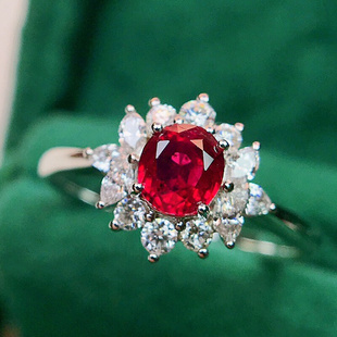 宝创集0.74克拉天然鸽血红红宝石戒指，18k金镶嵌(金镶嵌)天然钻石彩宝女戒