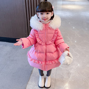 女童冬装中长款棉衣2023儿童女宝宝洋气，加厚保暖公主棉服外套
