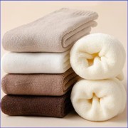 毛圈袜子女秋冬季加厚中筒睡眠长袜保暖纯色棉袜地板毛巾男士袜子