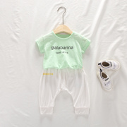 夏季儿童套装男女宝宝，竹节棉短袖，两件套莫代尔宽松长裤t纯棉