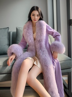 气质时尚高档洋气双面羊毛，大衣轻奢韩版修身显瘦仿狐狸毛领外套潮
