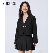 商场同款ROCOCO夏短款通勤上衣高级无领双层门襟设计感小西装外套