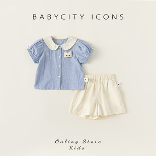 女宝夏装套装婴儿洋气，小套装女宝格子，甜美娃娃领两件套婴幼儿衣服