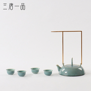 新中式禅意陶瓷功夫茶具套装茶壶，茶杯托盘样板房，茶几软装饰品摆件