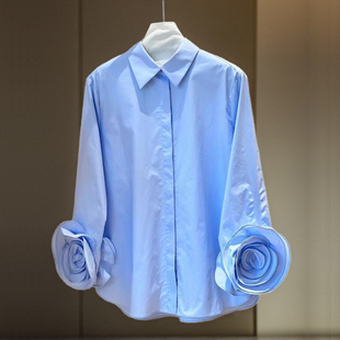YongLeap柜品高货早春轻奢手工立体花朵玫瑰系列长袖百搭衬衫