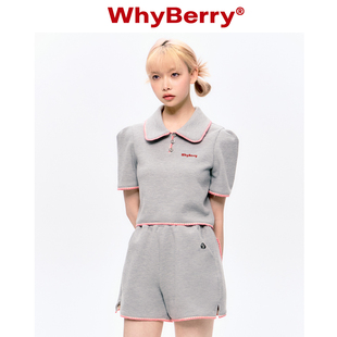 whyberry23ss甜蜜补给撞色短袖复古polo衫短上衣女夏小个子