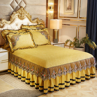 欧式蕾丝夹棉水晶绒床裙，单件加厚保暖防滑席梦思床笠床套床罩1.8m