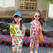 童套装2024夏季韩版女童，背心九分裤两件套儿童宽松花朵姐妹装