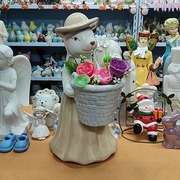 陶瓷兔公主抱篮花瓶摆件高度31不含花束/非偏满23部分瑕