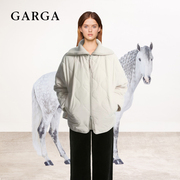 GARGA白色宽松休闲针织翻领棉衣2023冬季保暖绗缝菱格棉服外套女