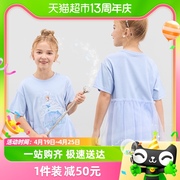 迪士尼女童网纱拼接儿童速干短袖T恤夏季中长款半袖上衣童装