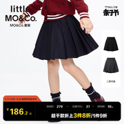 littlemoco童装春秋女童，半身裙裙子儿童，黑色百褶裙学院风短裙