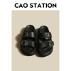 CAO厚底拖鞋女夏季百搭舒适素面简单一字带平底黑白罗马凉鞋