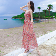 2024夏季女装吊带裙雪纺连衣裙仙女长裙巴厘岛海边度假沙滩裙