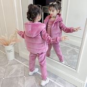 女童金丝绒套装加绒加厚秋冬装，2023时髦运动儿童装，两三件套