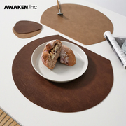 皮革餐垫北欧风纯色半圆形餐桌，垫防水防油隔热垫家用西餐垫免洗