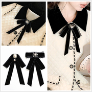 黑色丝绒领结女复古英伦，风衬衫领口，装饰蝴蝶结时尚胸针领花配饰品