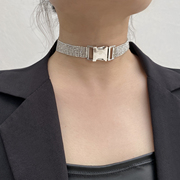 欧美夸张满钻表带扣项链女宽版金属插口造型多层choker颈链饰品潮