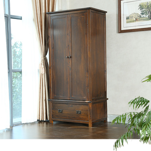 美式实木衣柜家用卧室可定制简易收纳分层隔板，结实耐用松木两门