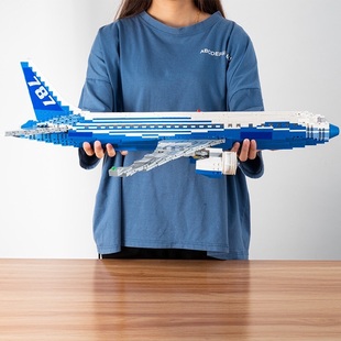 得客80009航空飞机波音787梦想，客机儿童益智拼装小颗粒积木玩具