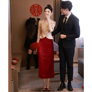 新中式订婚礼服平时可穿衣服小香风套装旗袍，敬酒服新娘小个子裙子