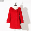 羊毛女士休闲大衣加厚七分袖双排扣中款圆领纯大红色喜庆可爱韩版