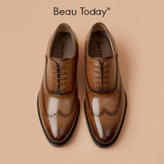 BeauToday商务正装皮鞋男士英伦风布洛克新郎结婚鞋三接头牛津鞋