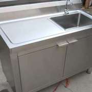 厨房304水槽单眼水槽柜不锈钢碗盆单双槽平台洗衣水池储物一体柜o