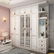 轻奢美式衣柜实木新中式白色衣柜子组合卧室家用整体木质衣橱定制