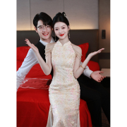 新中式礼服新娘结婚晨袍2024敬酒服平时可穿衣服挂脖订婚旗袍