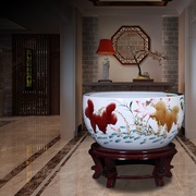 高档景德镇陶瓷器家用手绘小型金鱼缸(金鱼缸)养鱼盆中式客厅陶瓷鱼缸养乌