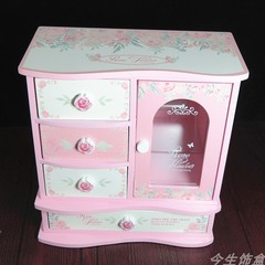 手绘玫瑰首饰盒木质韩国饰品盒