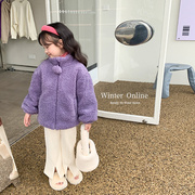 2022冬韩版女童宝宝香芋紫加厚夹棉棉衣可爱毛绒棉服外套