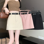 2024夏季复古高腰短裙显瘦减龄粉色裙子小波点包臀半身裙女